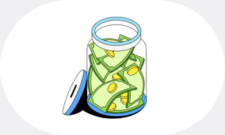Savings jar filled with cash illustration